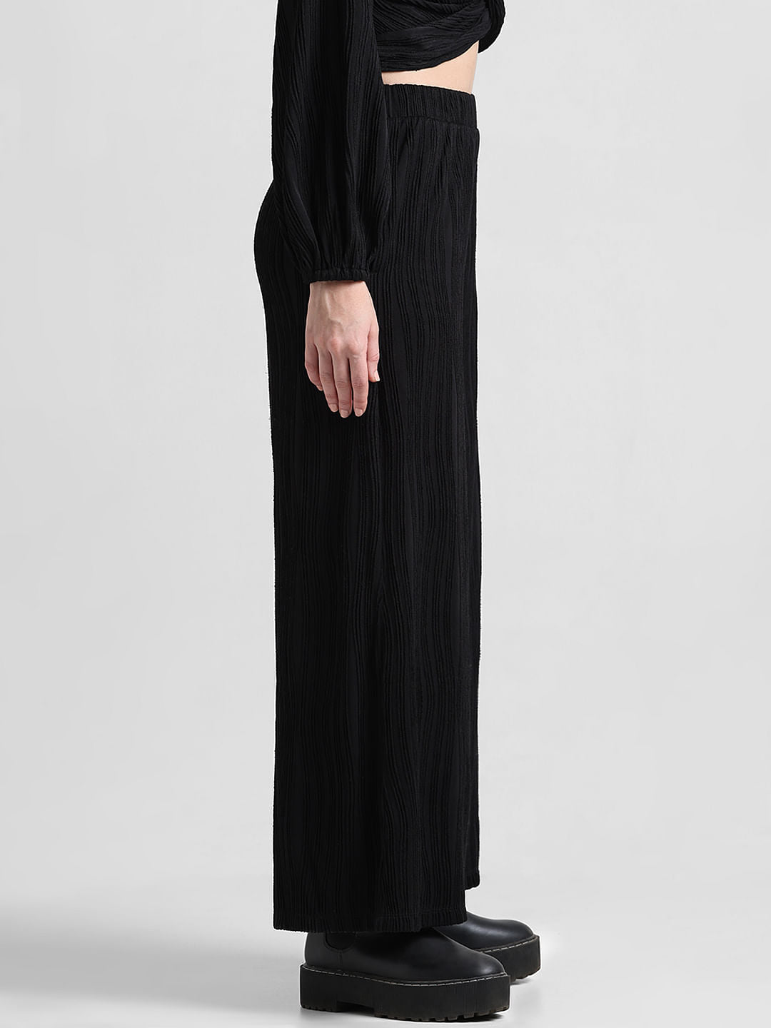 Black High Rise Pliss Co-Ord Set Pants