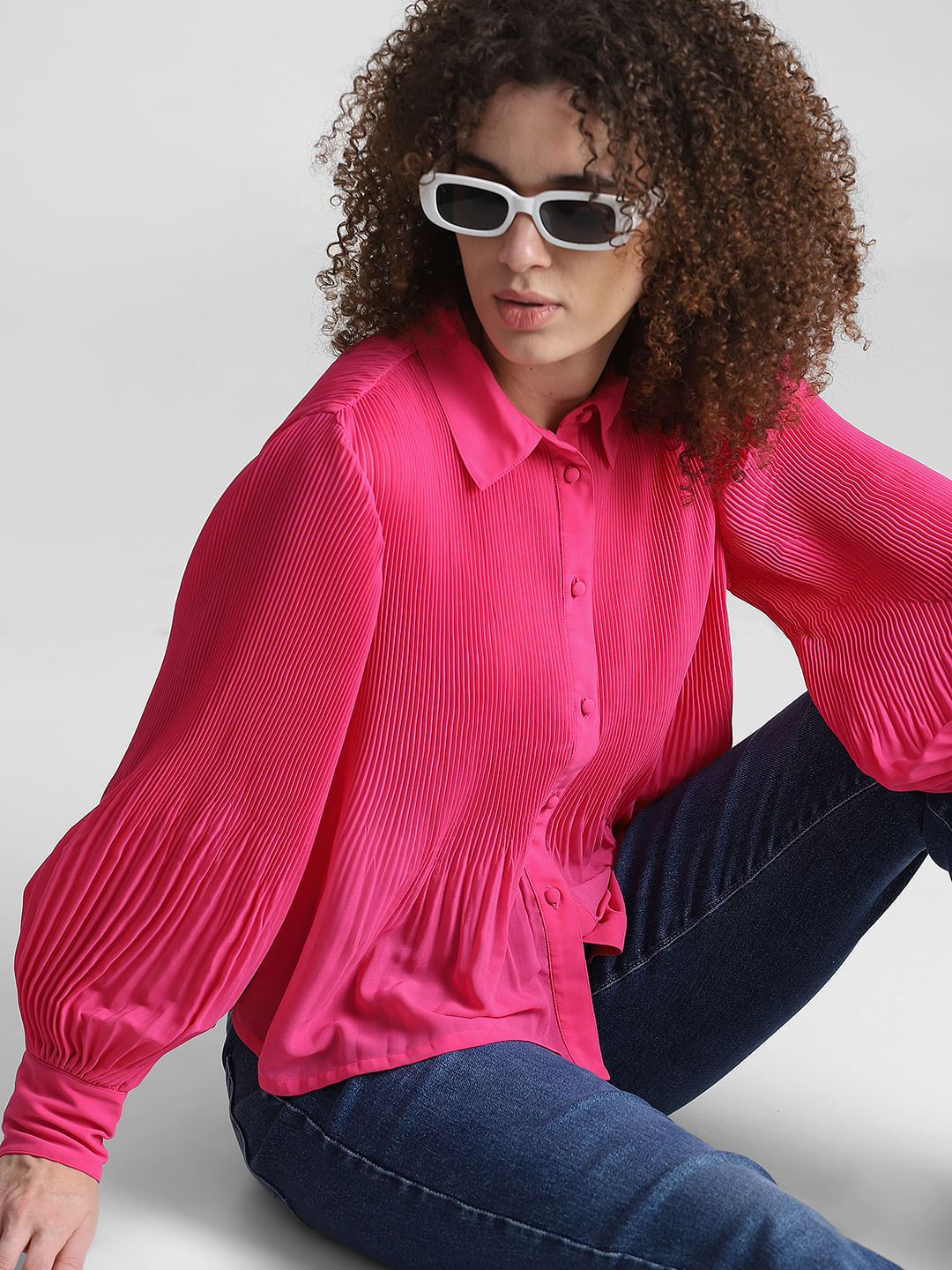 Pink Pliss Full Sleeves Shirt