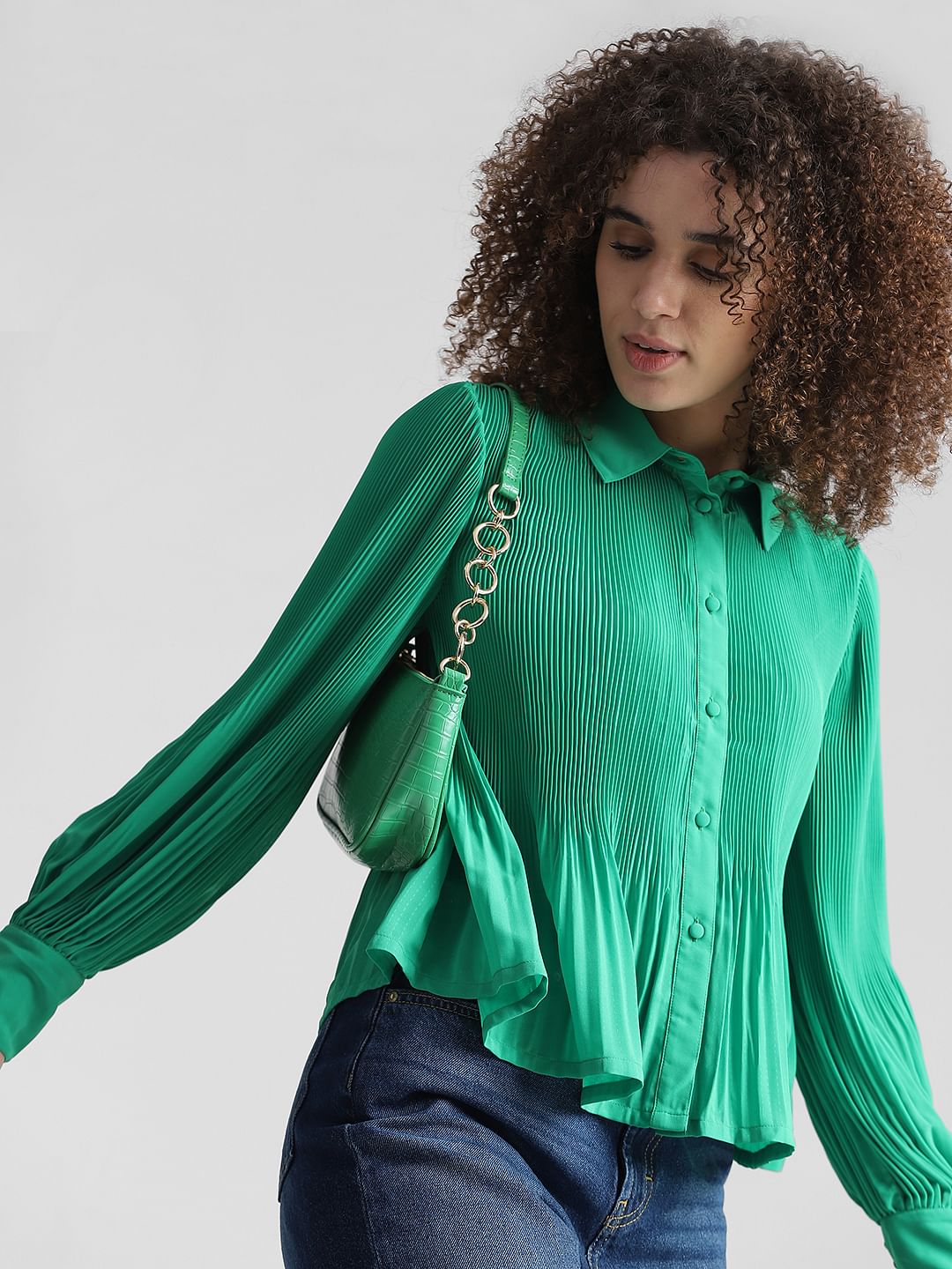 Green Pliss Full Sleeves Shirt