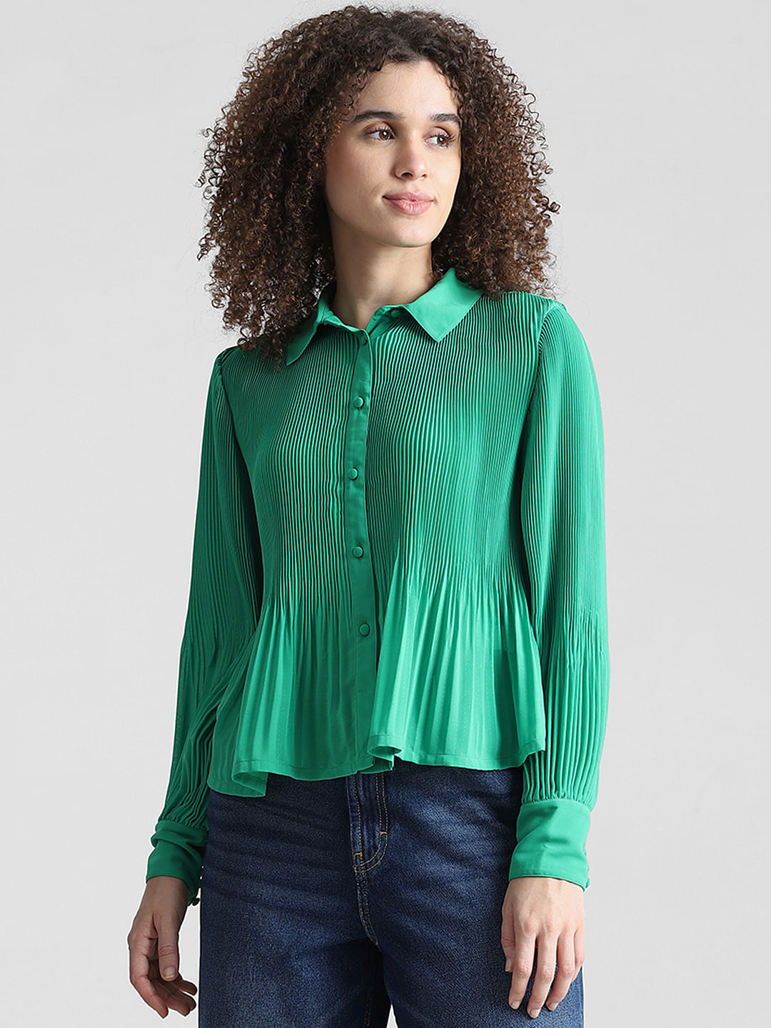 Green Pliss Full Sleeves Shirt
