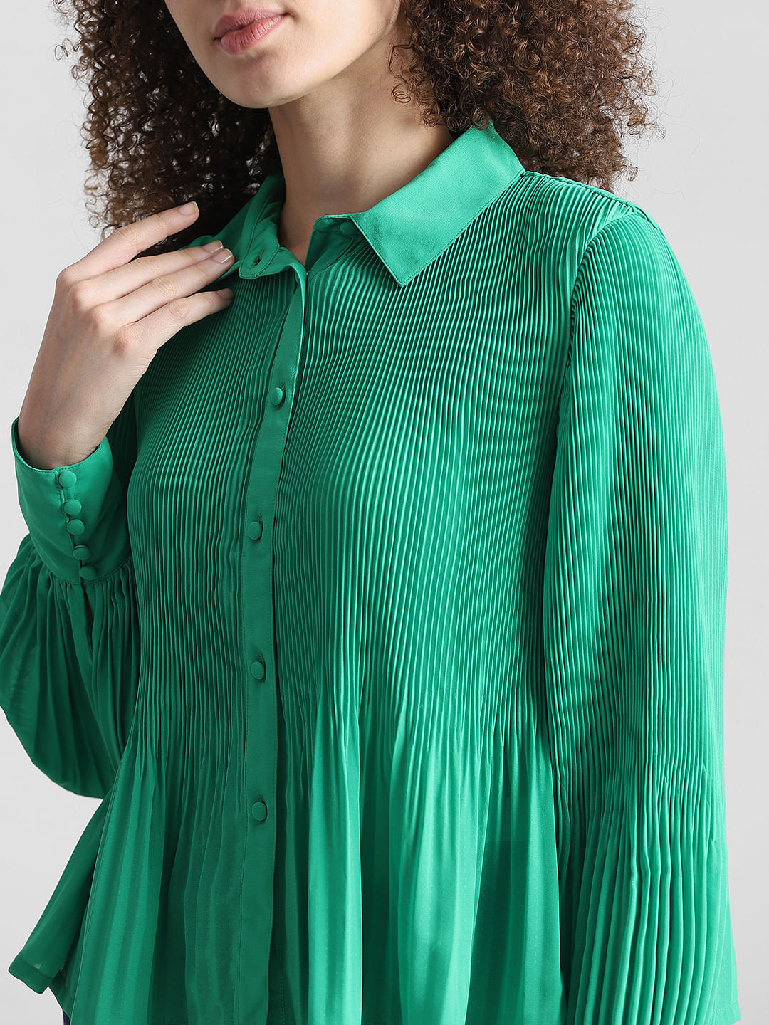 Green Pliss Full Sleeves Shirt