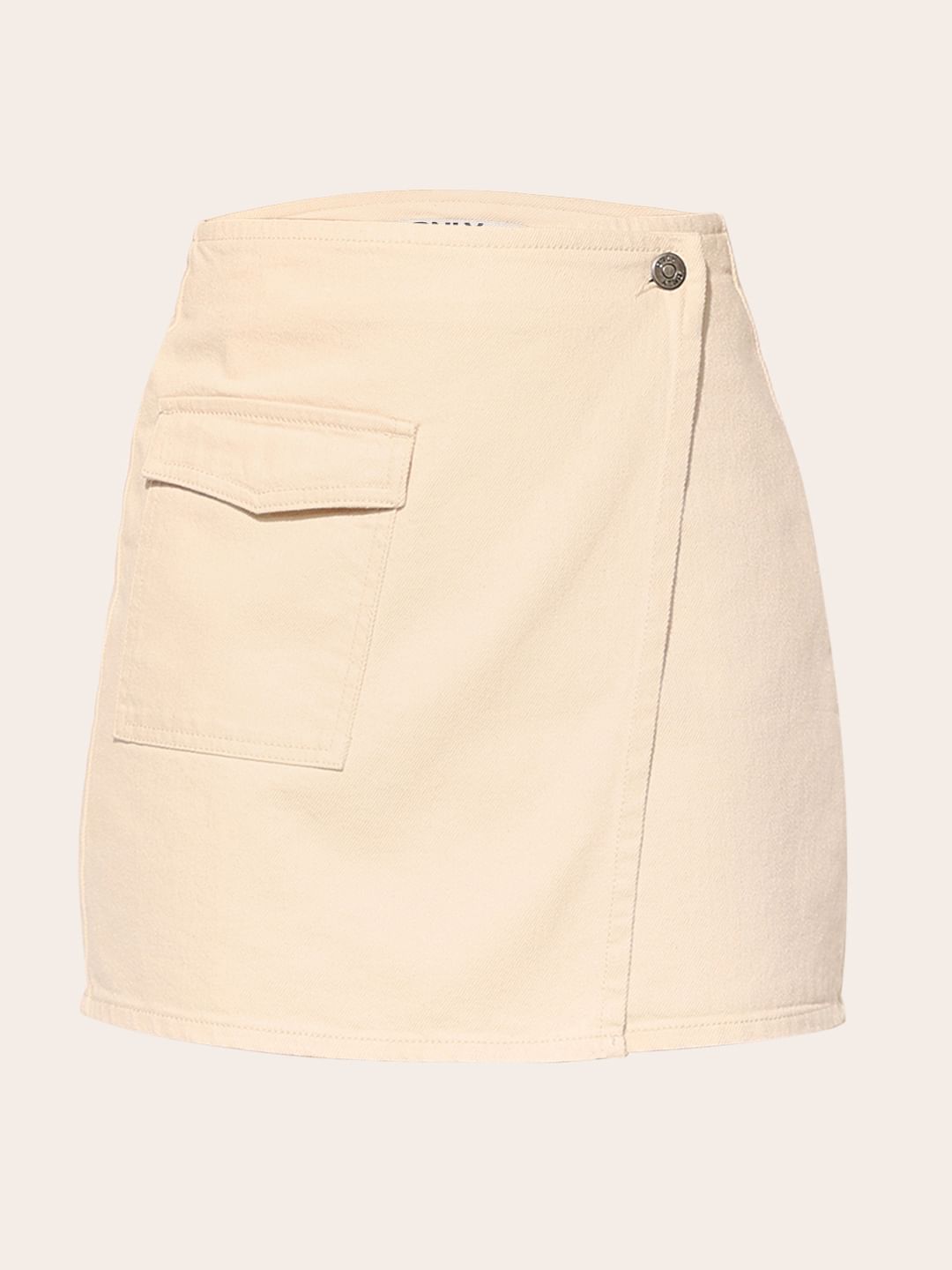 Beige Mid Rise Wrap Skirt