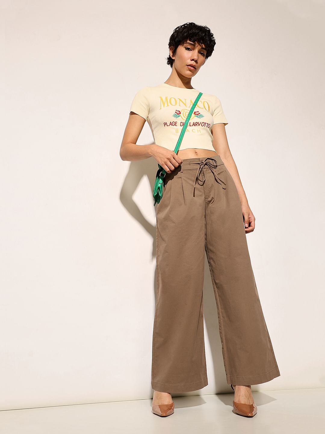 Brown High Ties Wide Leg Pants