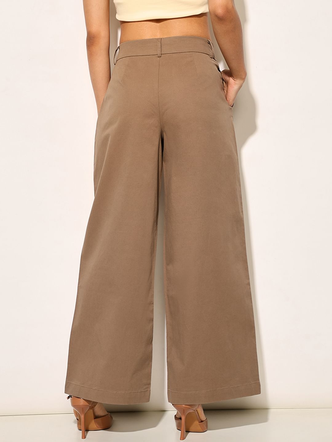 Brown High Ties Wide Leg Pants