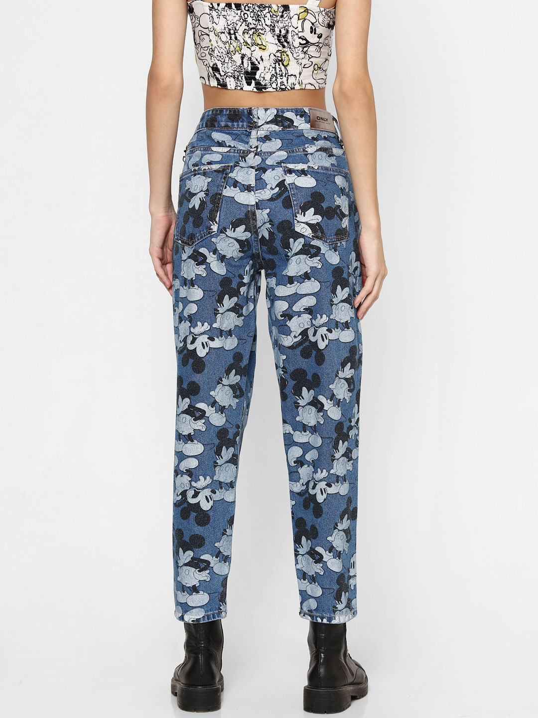 Only X Mickey Blue High Rise Graphic Print Jeans