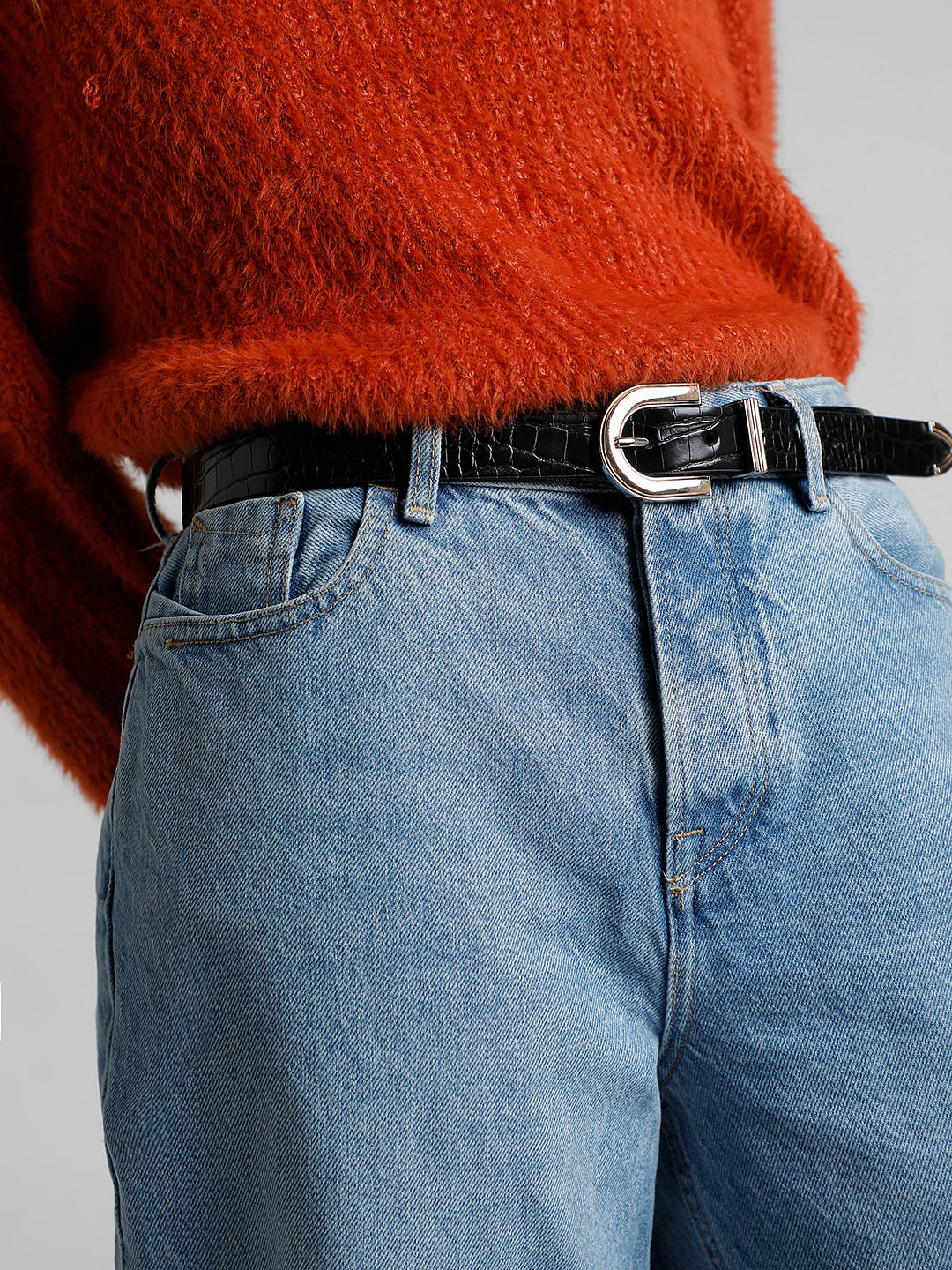 Black Croc Embossed Jeans Belt