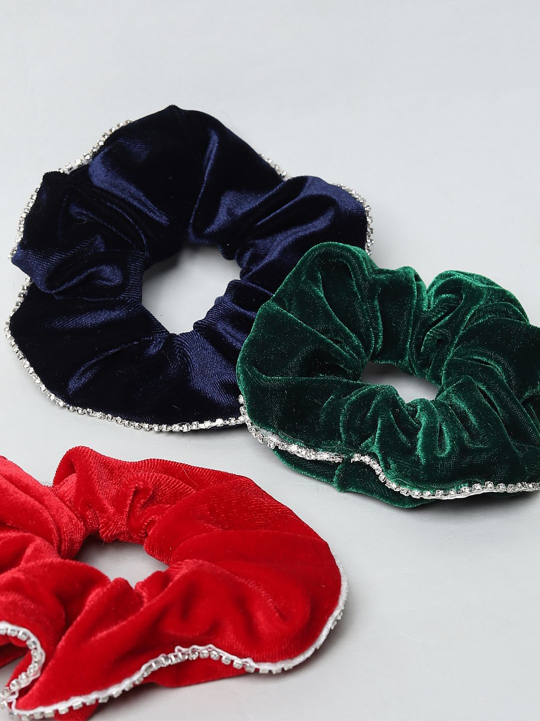 Pack Of 3 Velvet Scrunchies - Multi-Coloured