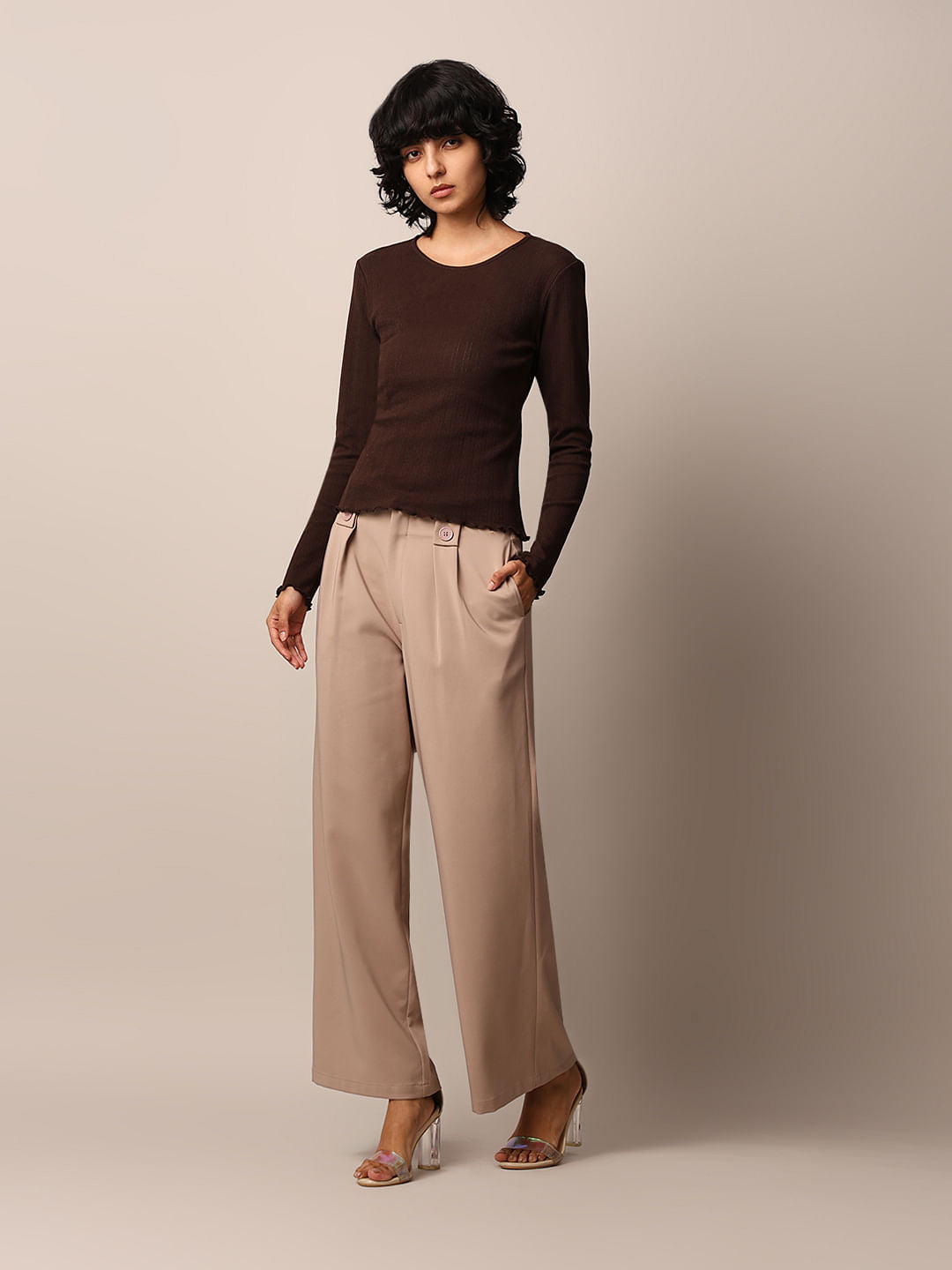 Dark Brown Rib-Knit Top