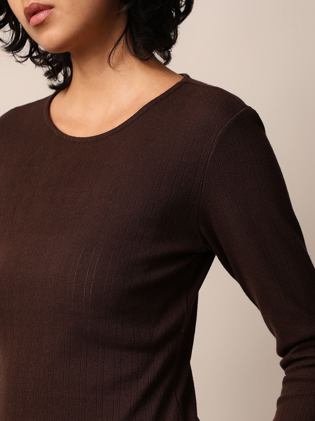 Dark Brown Rib-Knit Top