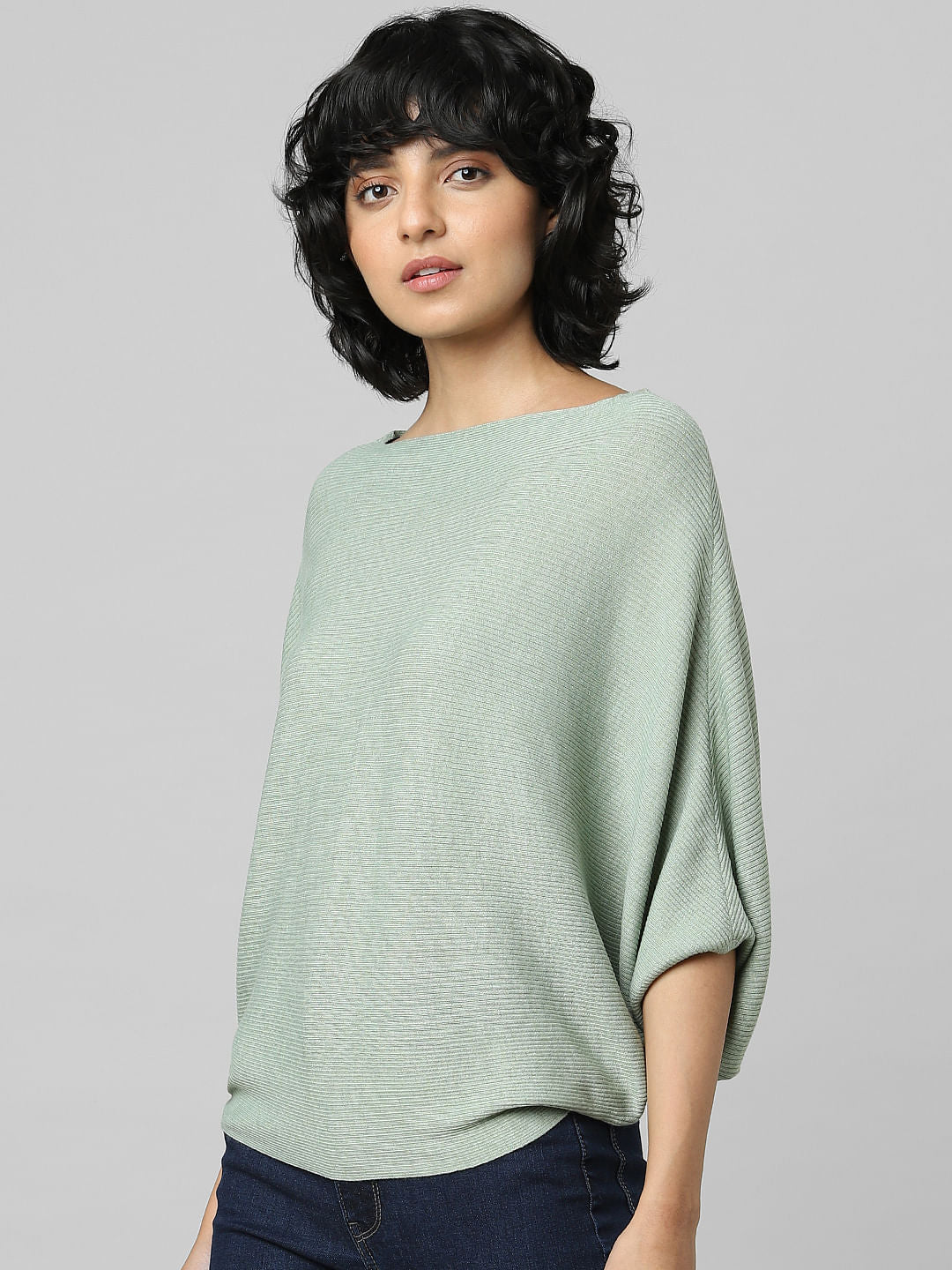 Green Bat Sleeves Pullover