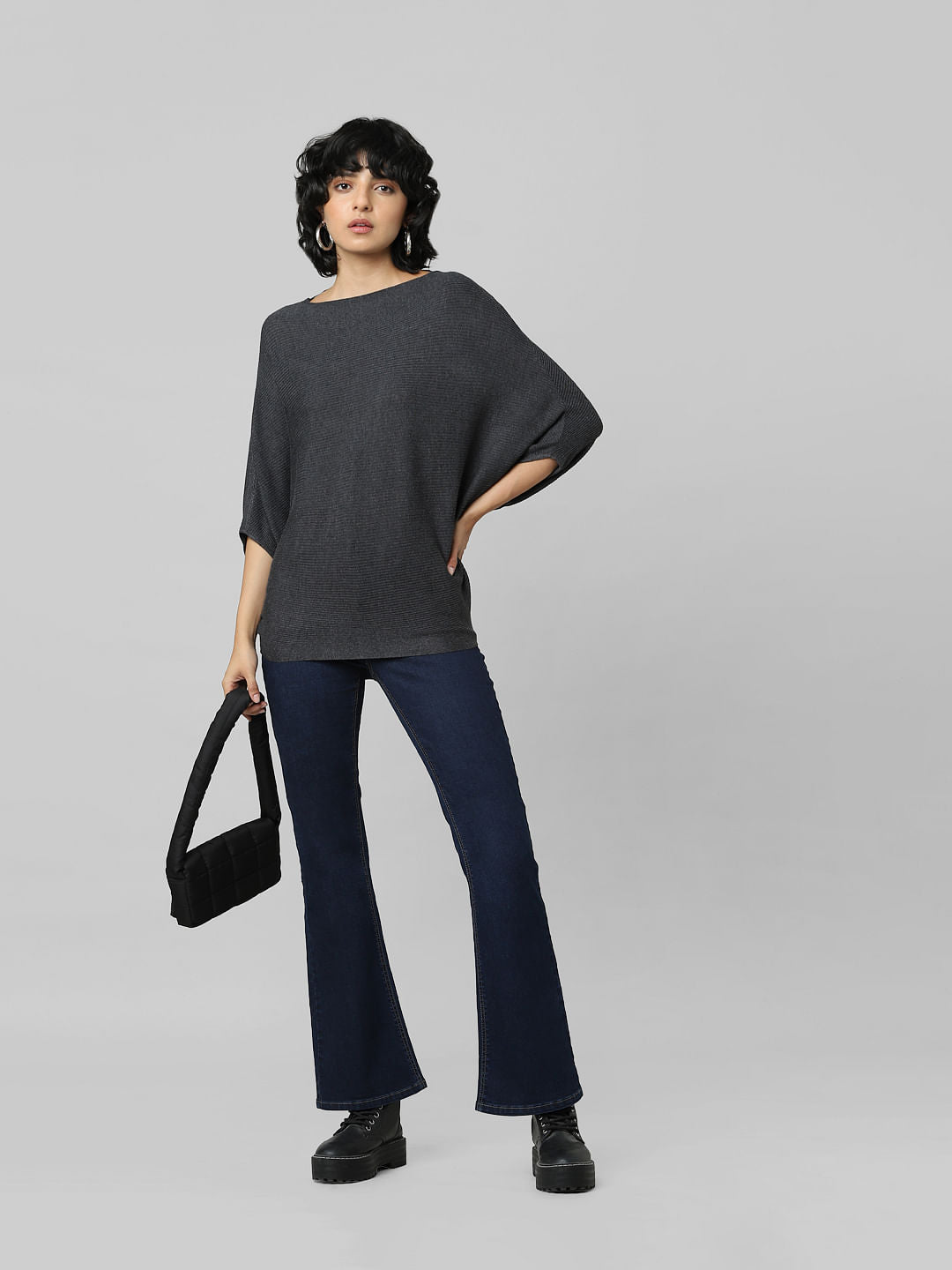 Dark Grey Bat Sleeves Pullover