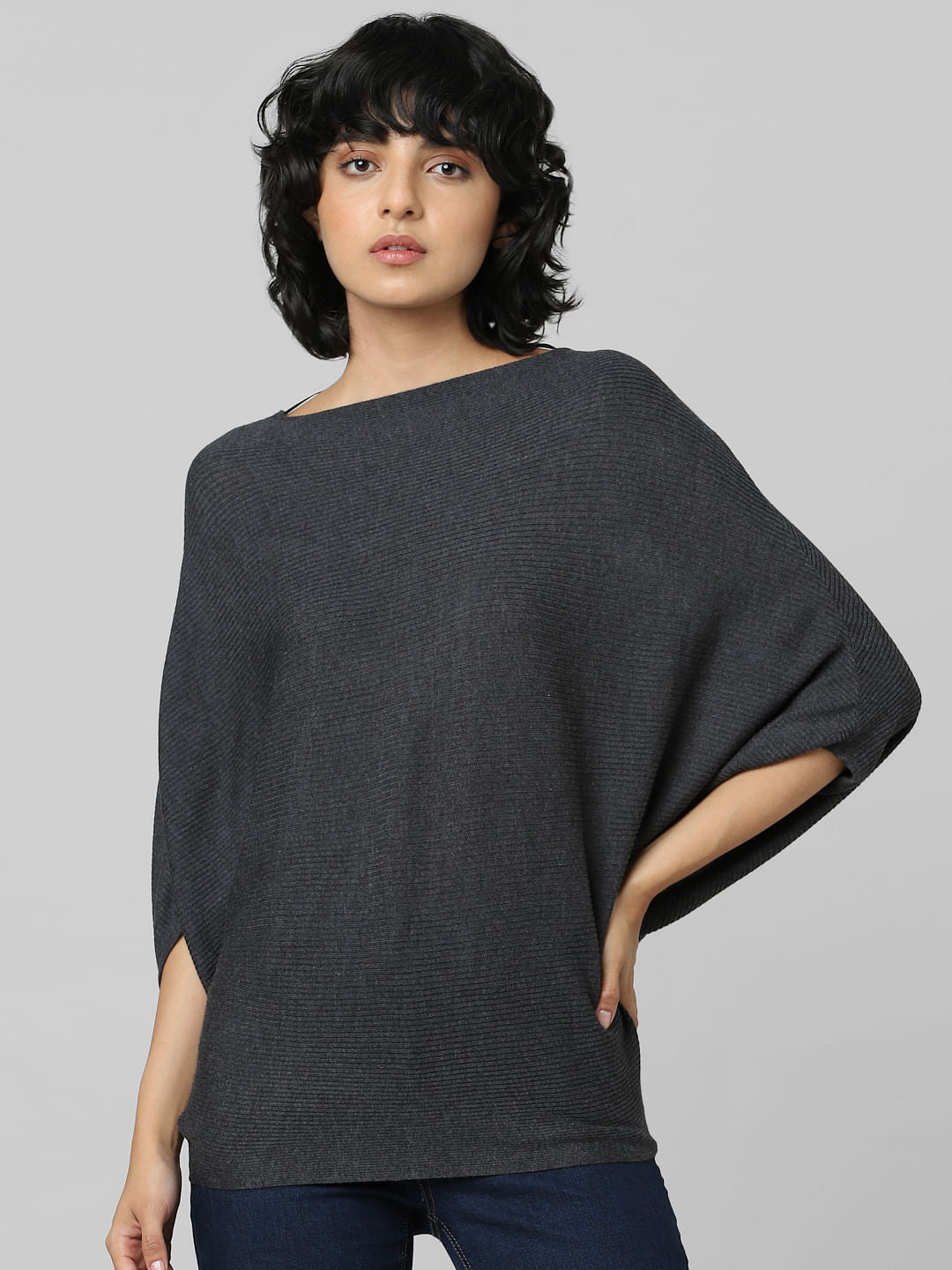 Dark Grey Bat Sleeves Pullover