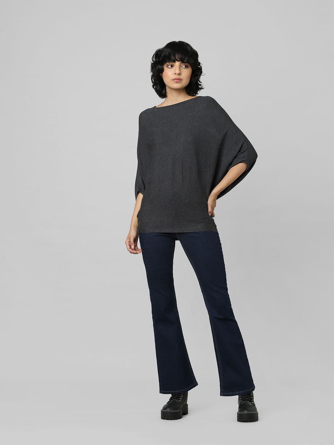 Dark Grey Bat Sleeves Pullover
