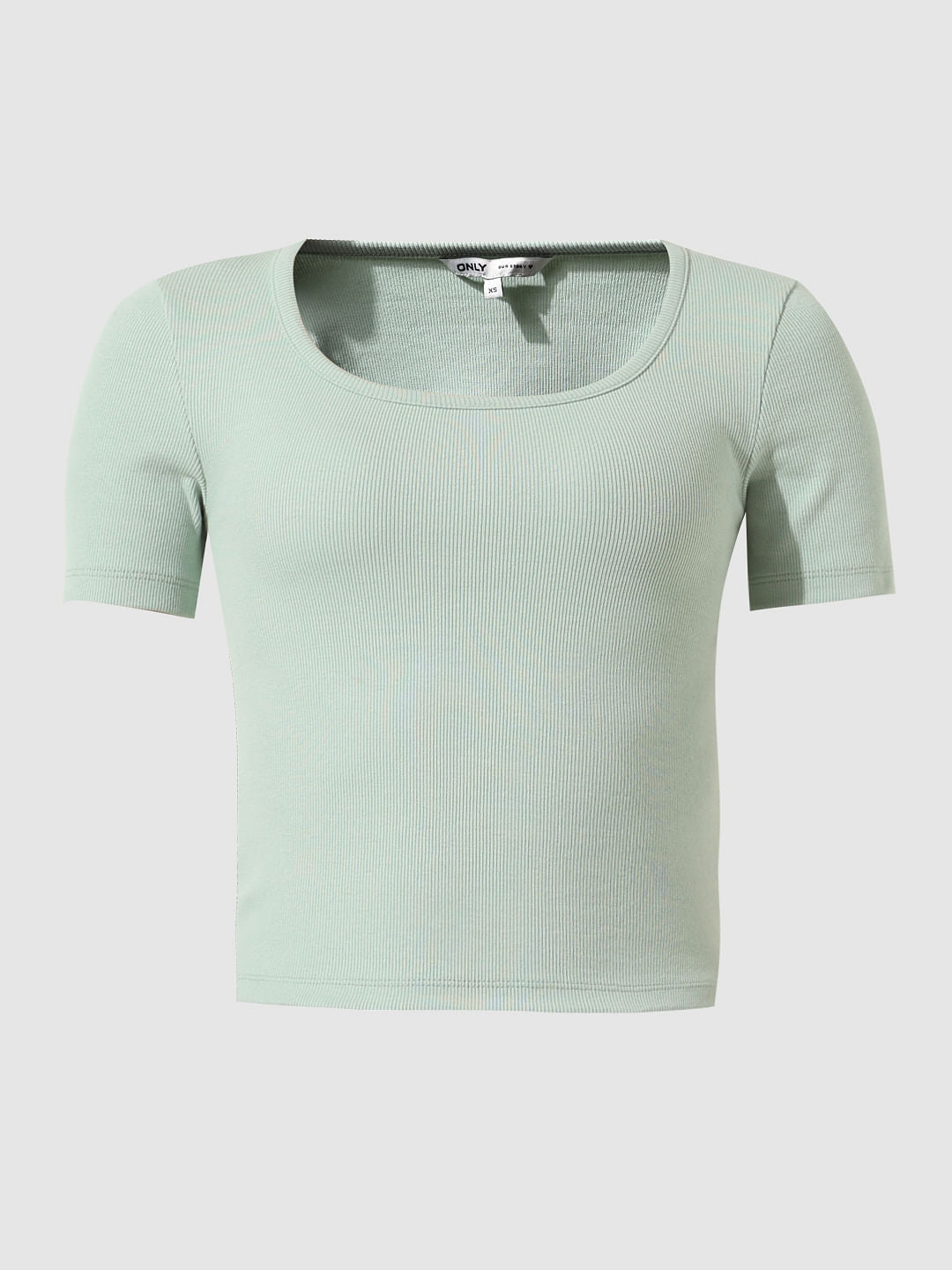 Green Ribbed Cropped T-Shirt
