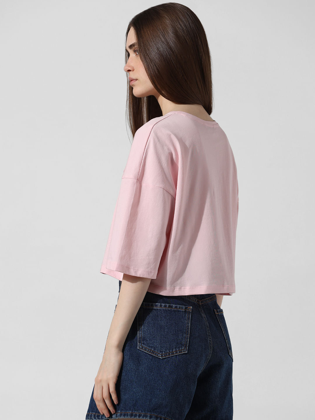 Pink Embossed Text T-Shirt