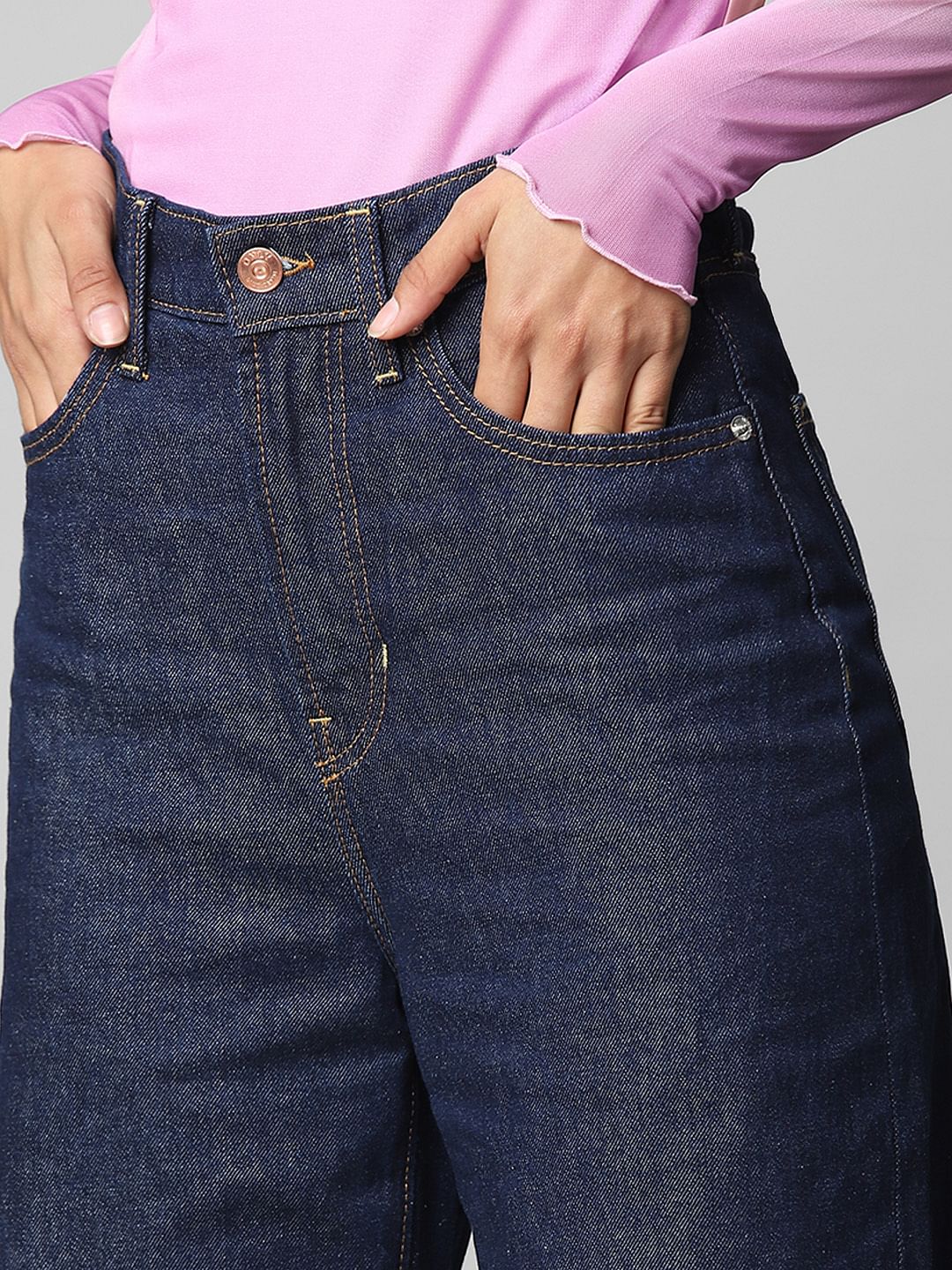 Dark Blue High Rise Wide Leg Jeans