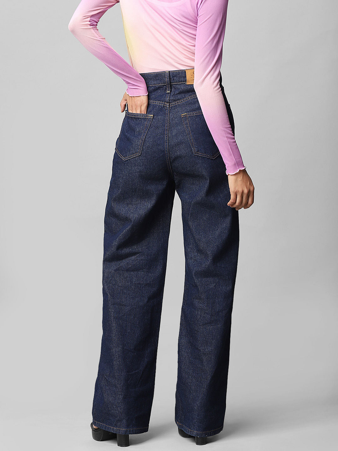 Dark Blue High Rise Wide Leg Jeans