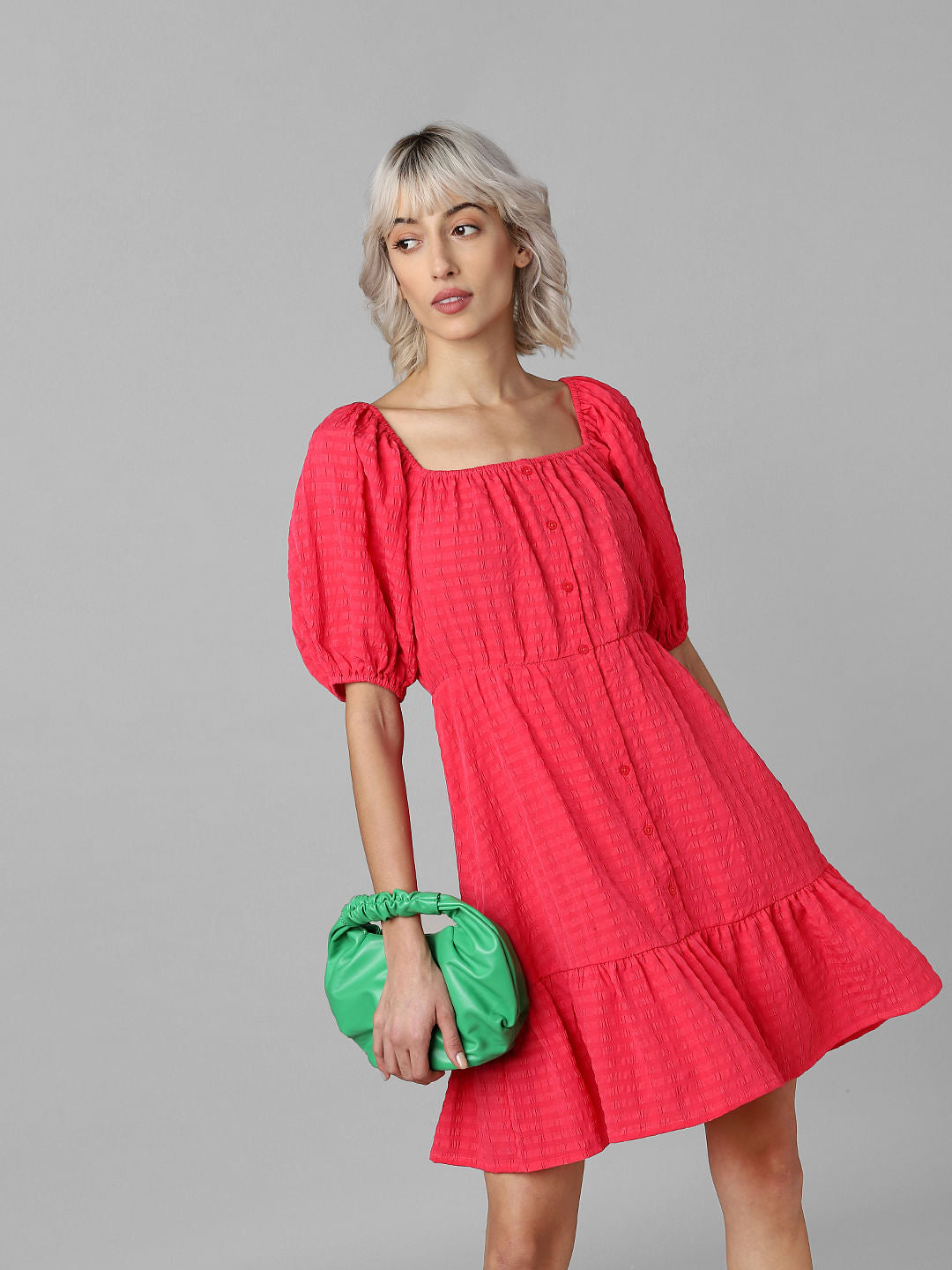 Magenta Textured Mini Dress