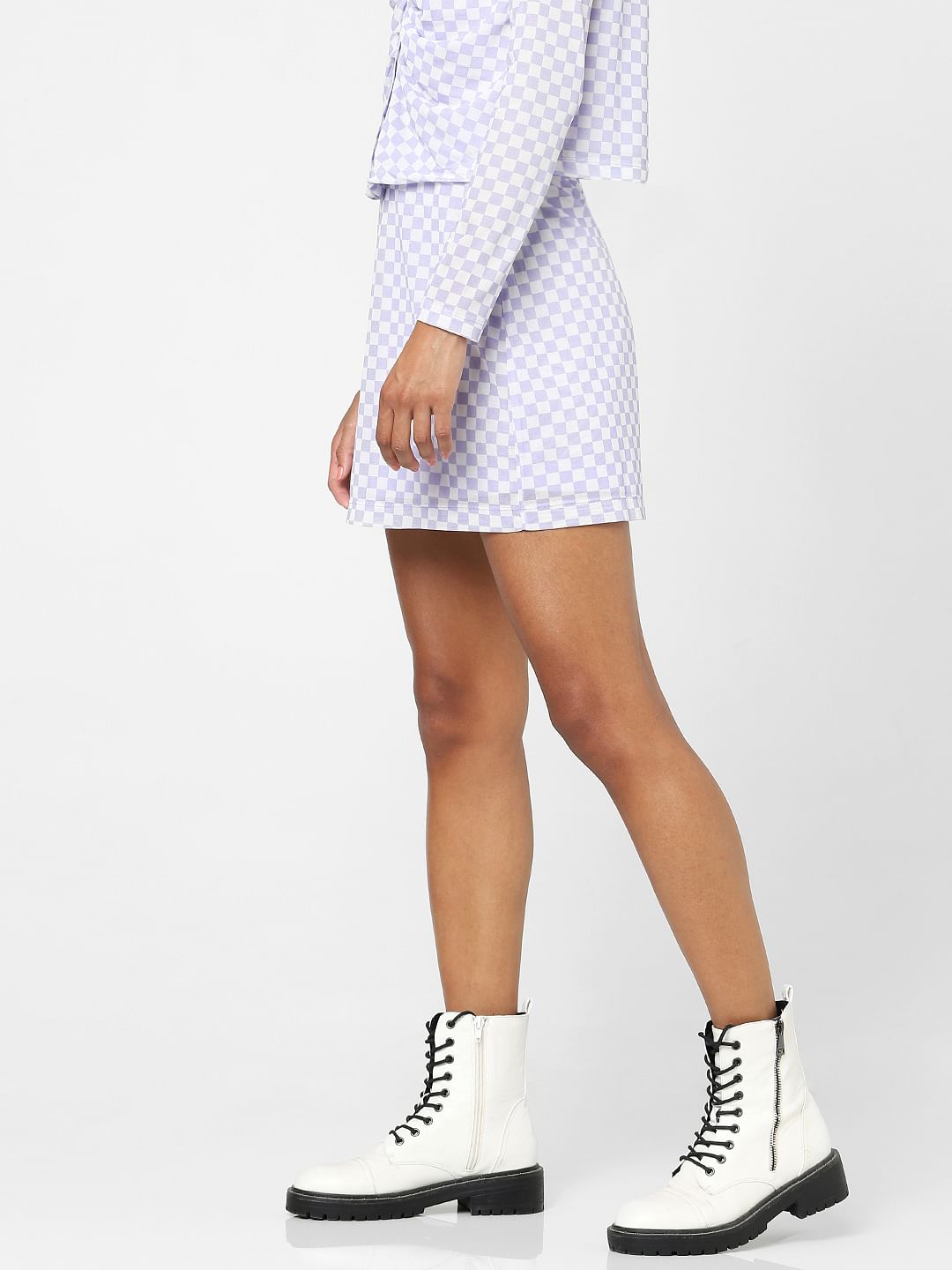 Lilac Check Print Co-Ord Mini Skirt