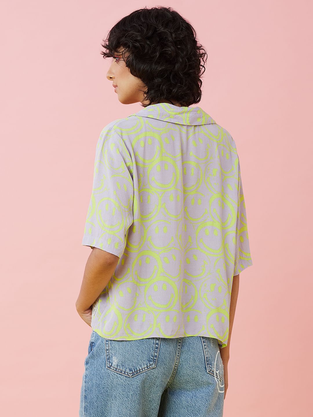 Only X Smiley Lilac Printed Resort Shirt