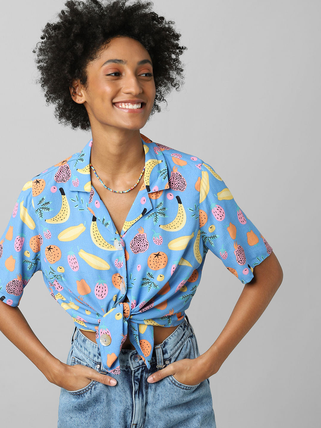 Blue Printed Resort Collar Shirt