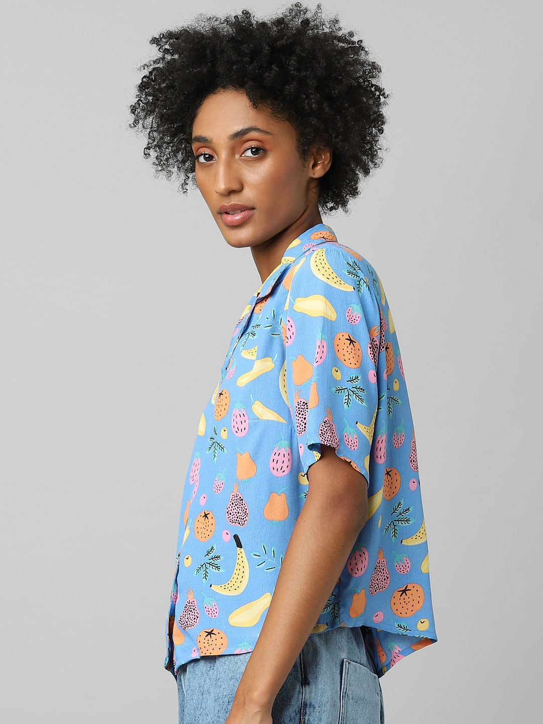 Blue Printed Resort Collar Shirt