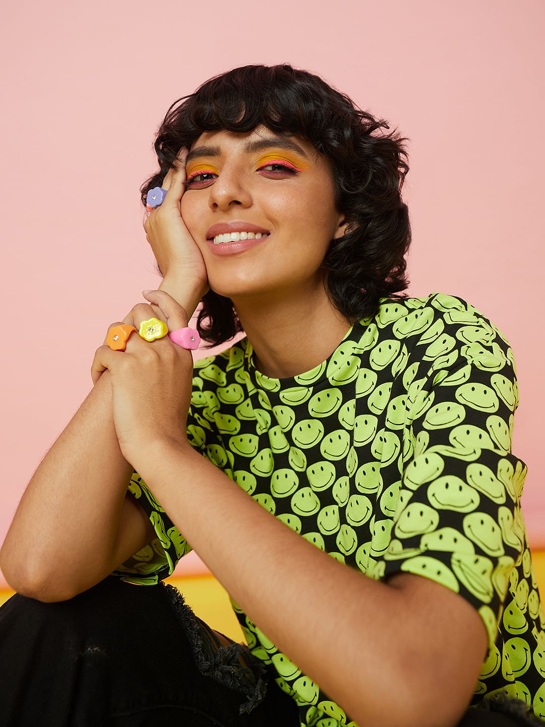 Only X Smiley Black All Over Print T-Shirt