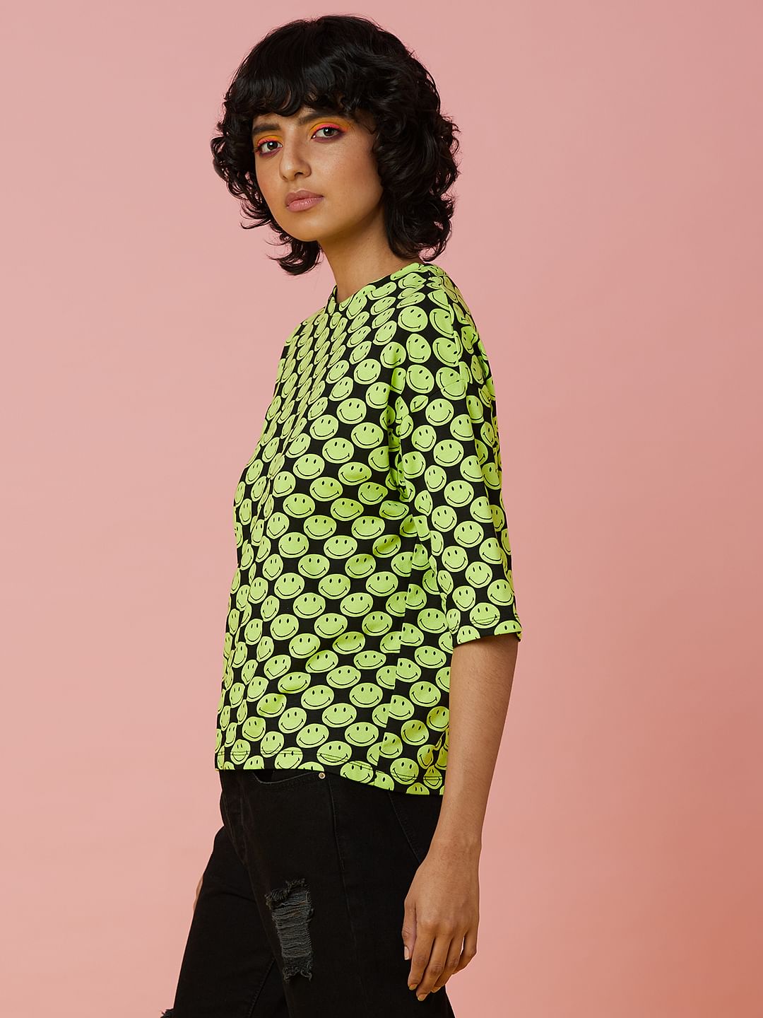 Only X Smiley Black All Over Print T-Shirt