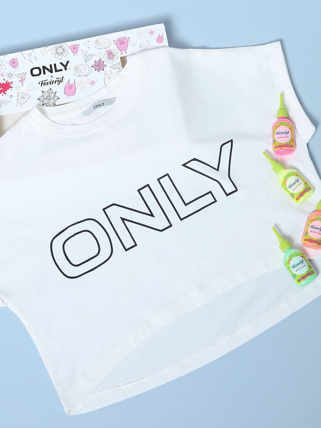 Only X Fevicryl White Logo Print Diy Colouring T-Shirt & Kit
