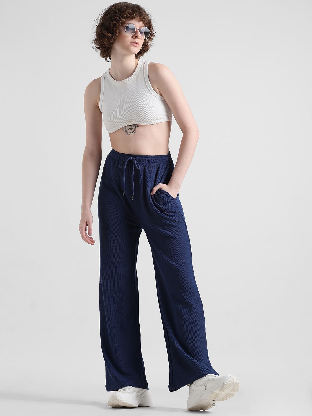 Blue High Rise Wide Leg Co-Ord Pants