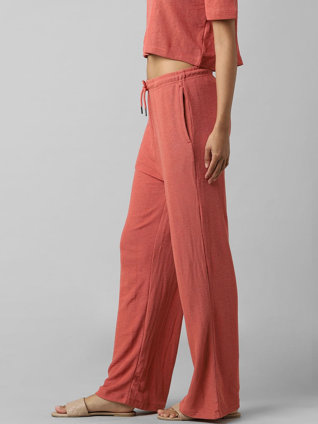 Pink Mid Rise Co-Ord Wide Leg Pants