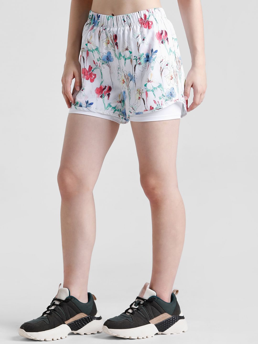 Play White Double Layered Training Shorts