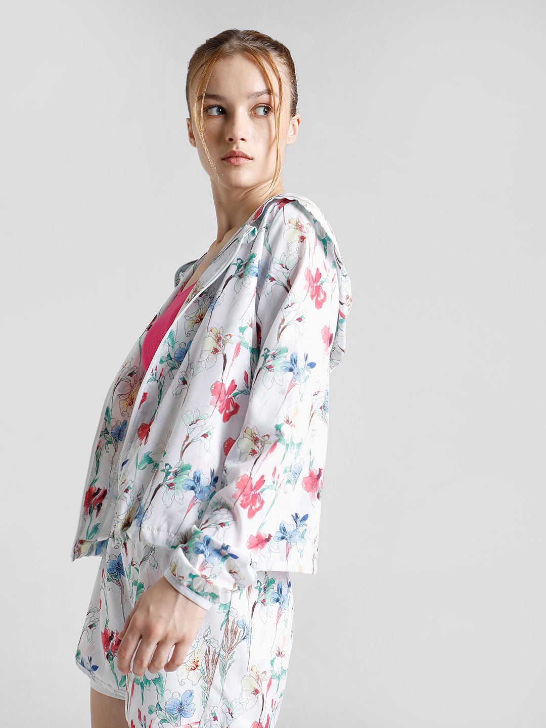 Play White Floral Hooded Training Jacket
