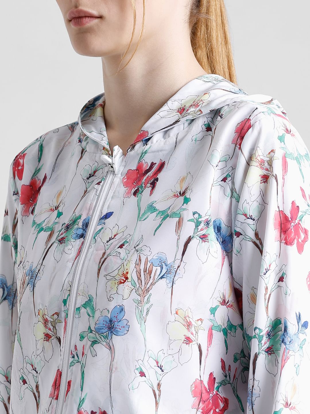 Play White Floral Hooded Training Jacket