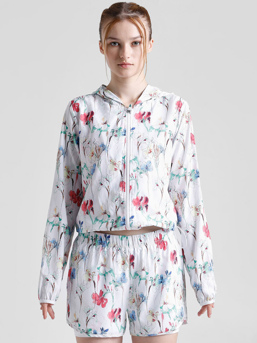 Play White Floral Hooded Training Jacket