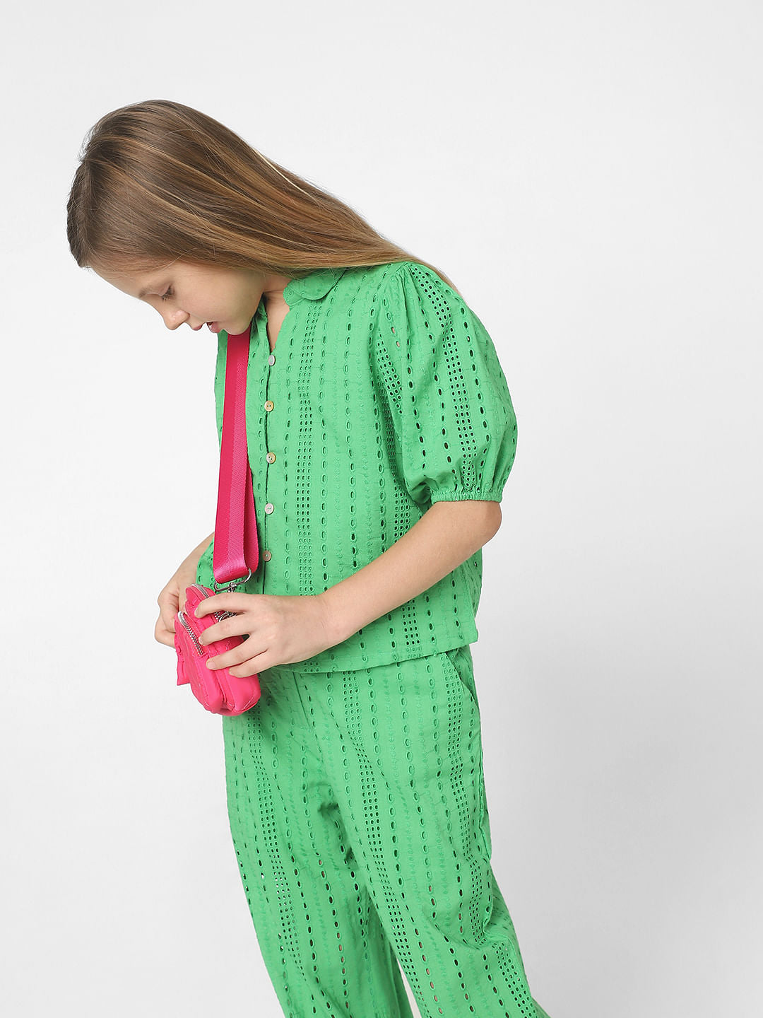 Green Schiffli Co-Ord Set Shirt