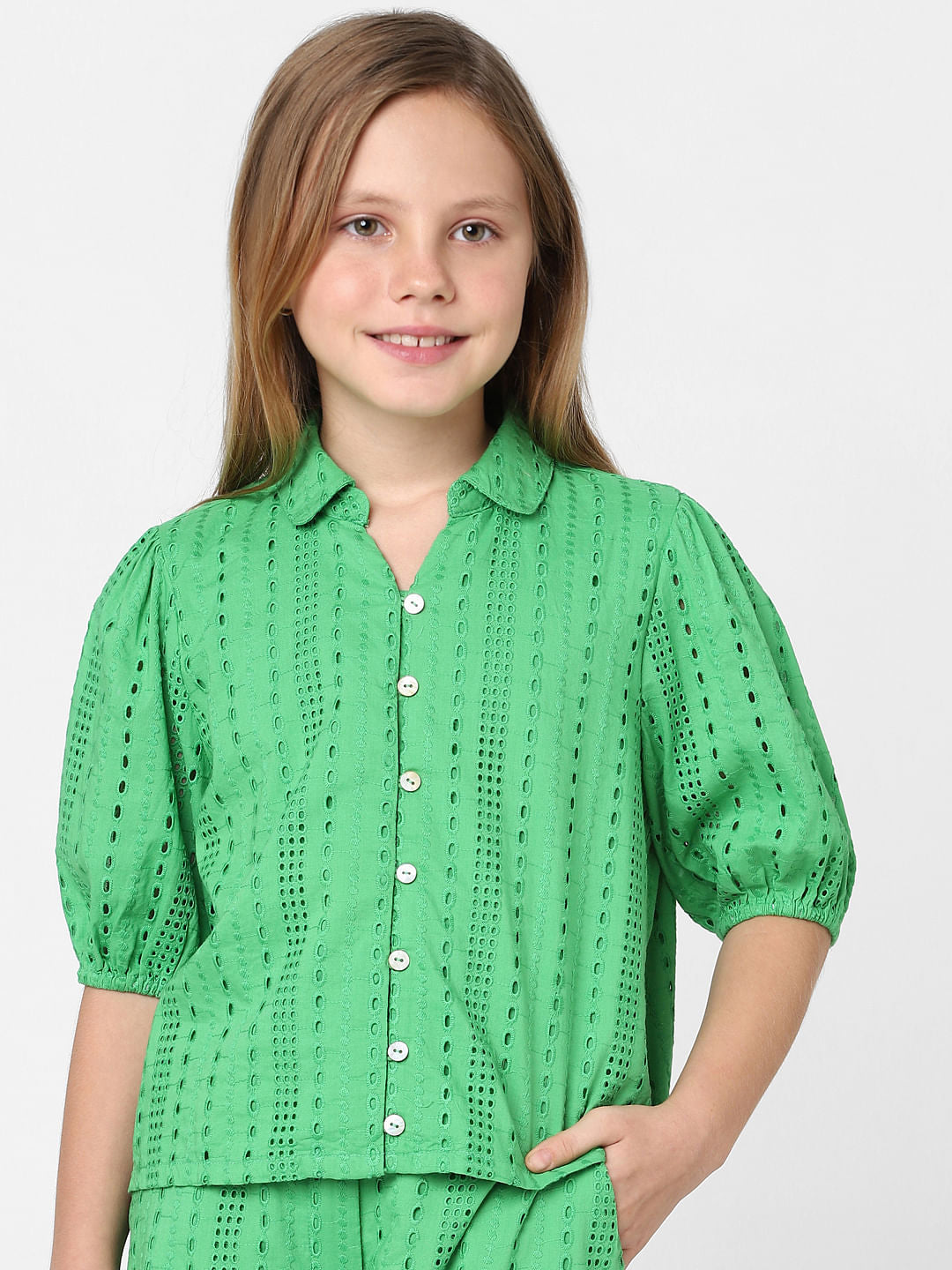 Green Schiffli Co-Ord Set Shirt