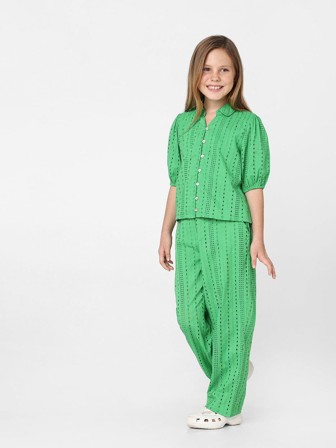 Green Schiffli Co-Ord Set Shirt