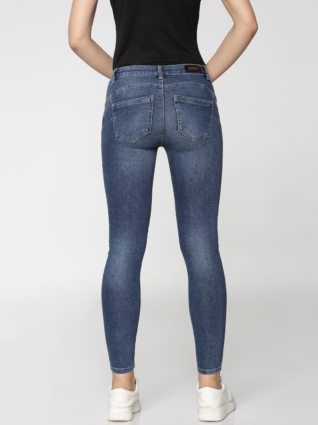 Dark Blue Mid Rise Ankle Length Skinny Fit Jeans