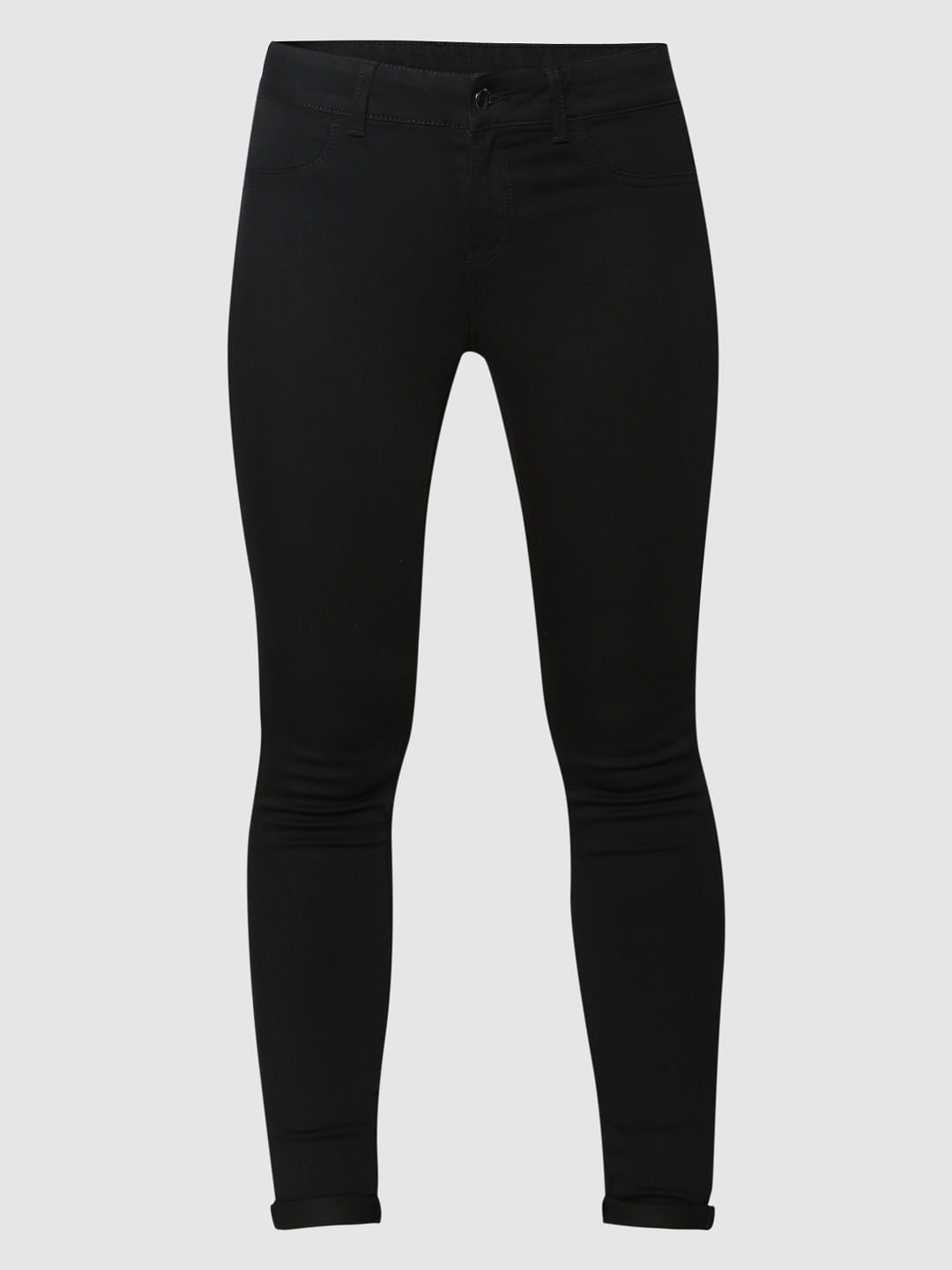 Black Mid Rise Ankle Length Skinny Fit Jeans