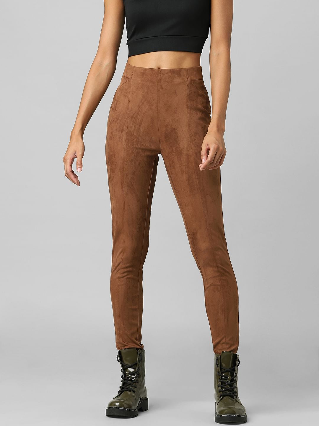 Brown High Rise Faux Suede Leggings