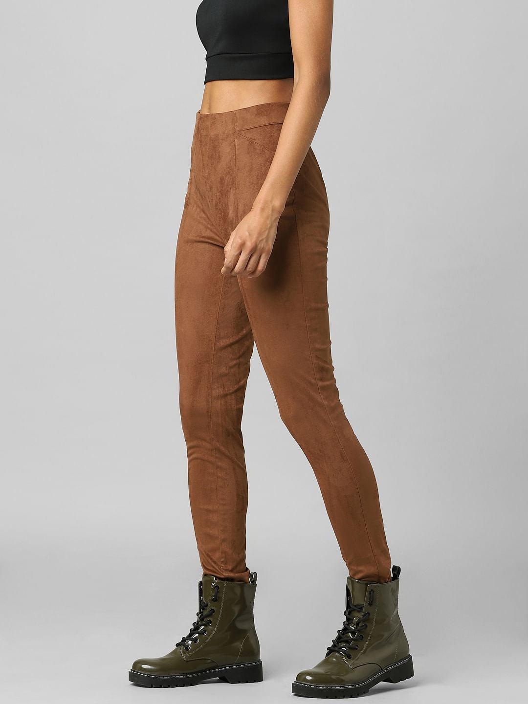 Brown High Rise Faux Suede Leggings