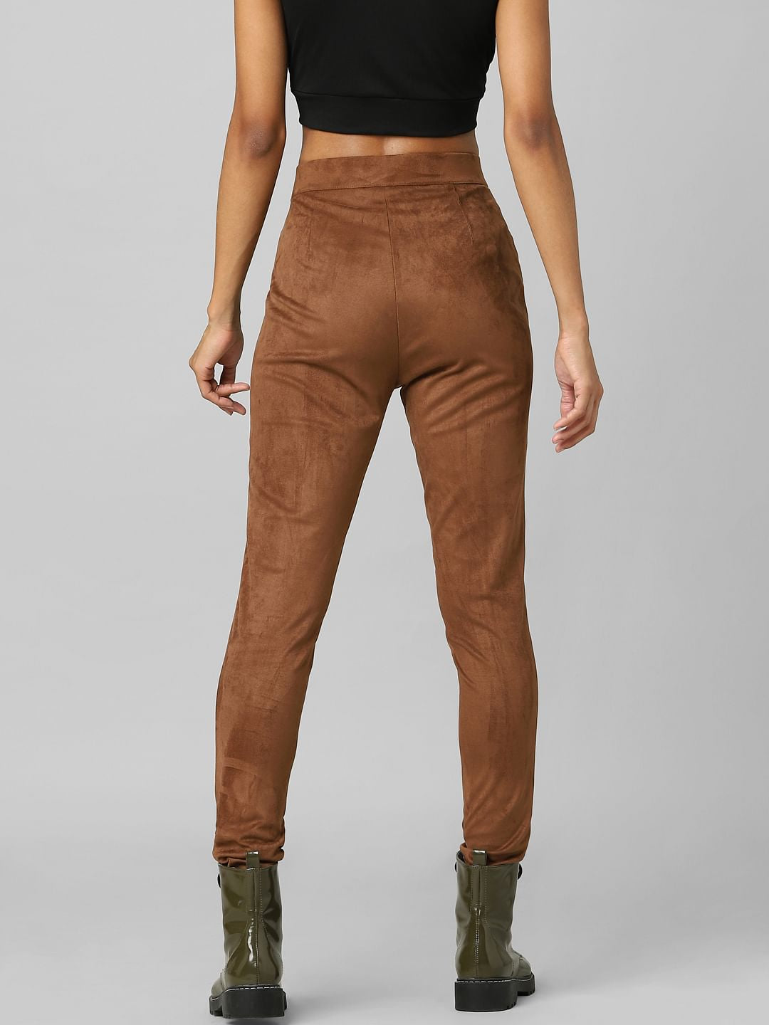 Brown High Rise Faux Suede Leggings