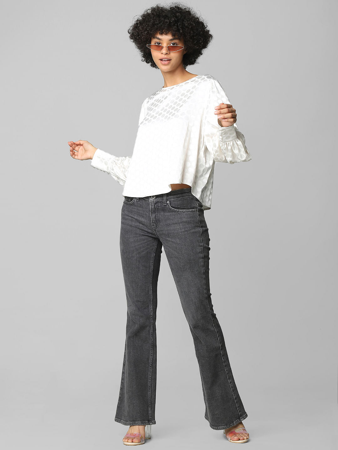 Beige Polka Dot Satin Top