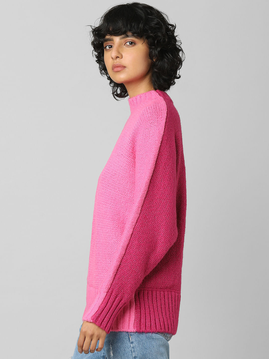Pink Colourblocked Pullover