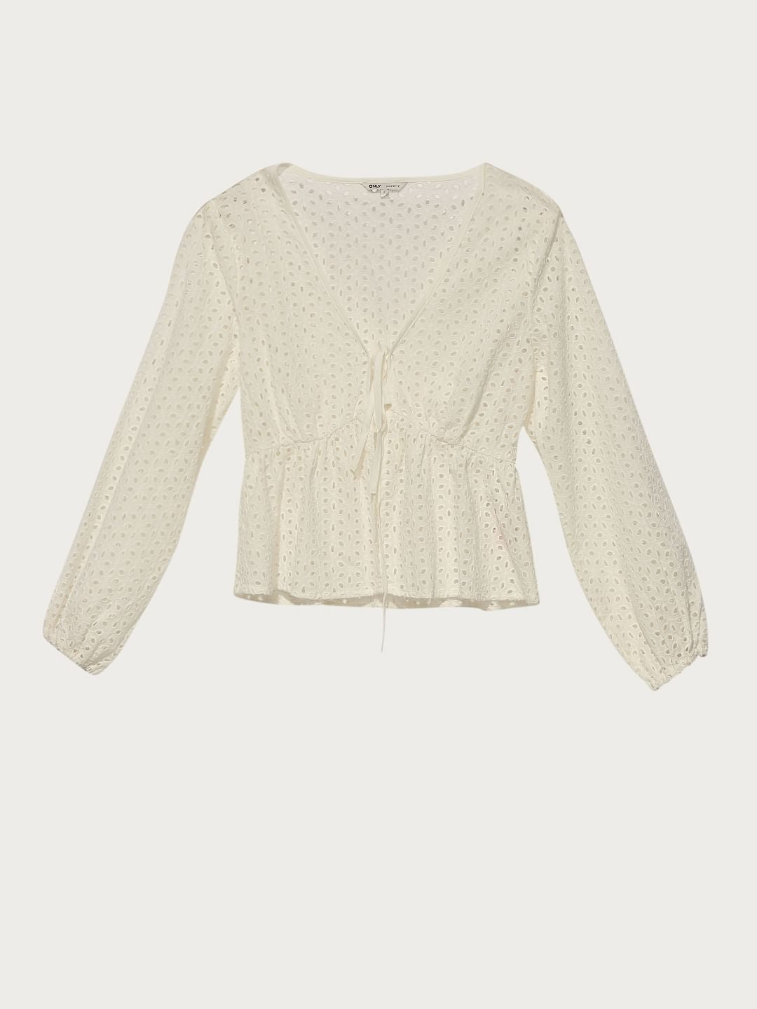 White Schiffli Tie Detail Cotton Top