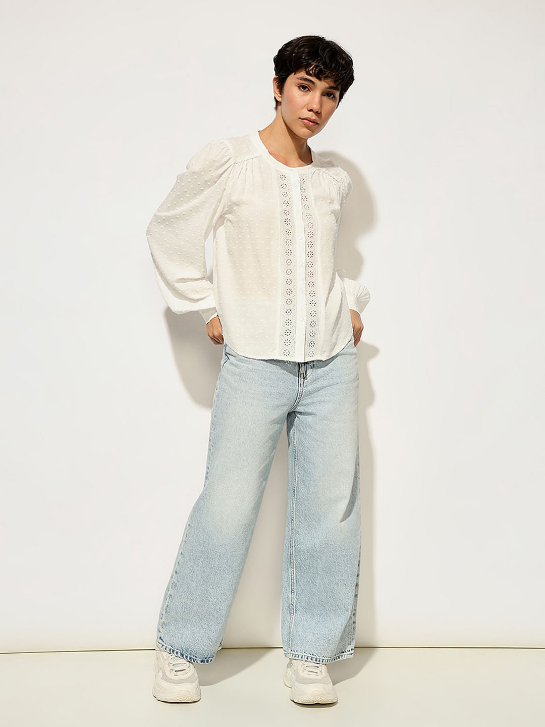 White Textured Lace Insert Top