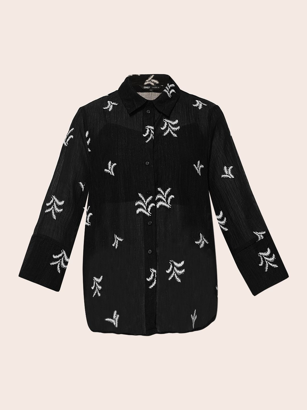 Black Embroidered Sheer Oversized Shirt