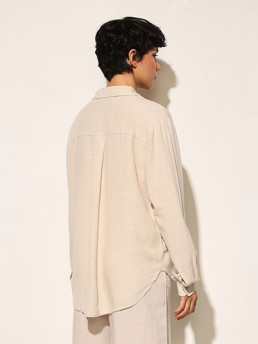 Beige Linen Blend Oversized Shirt