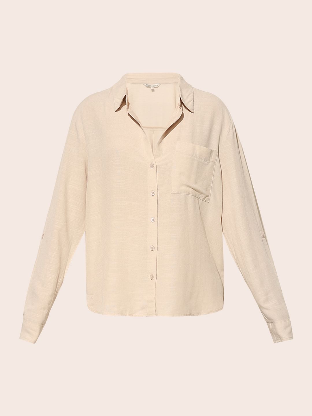 Beige Linen Blend Oversized Shirt